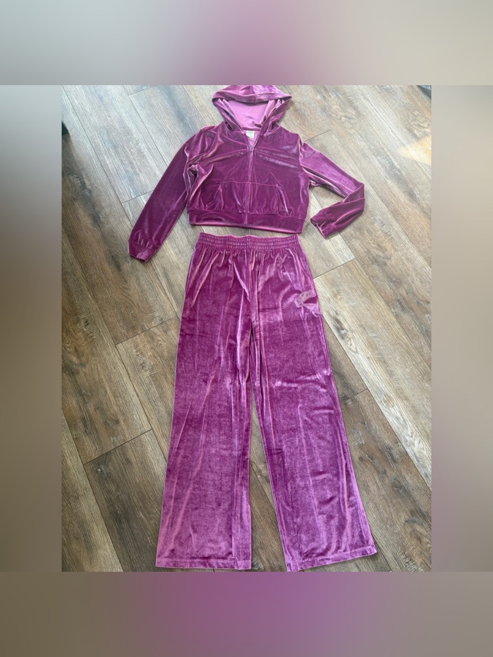 Pink Victoria’s Secret Velvet Wide-Leg Lounge Pants set Magenta with hoodie Y2K
